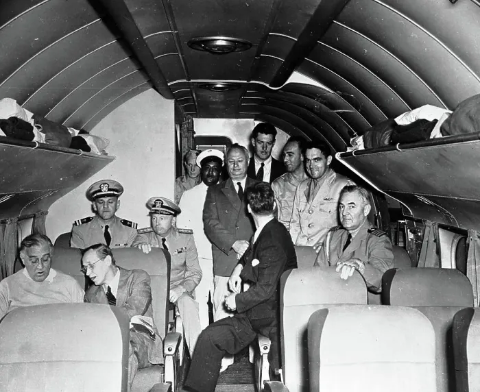 Framed Print : US President Franklin D Roosevelt and Passengers in Aircraft Framed Print : US President Franklin D Roosevelt and Passengers in Aircraft
