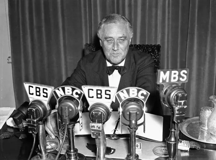 Framed Print : President Franklin D. Roosevelt Speaking into Microphones Framed Print : President Franklin D. Roosevelt Speaking into Microphones