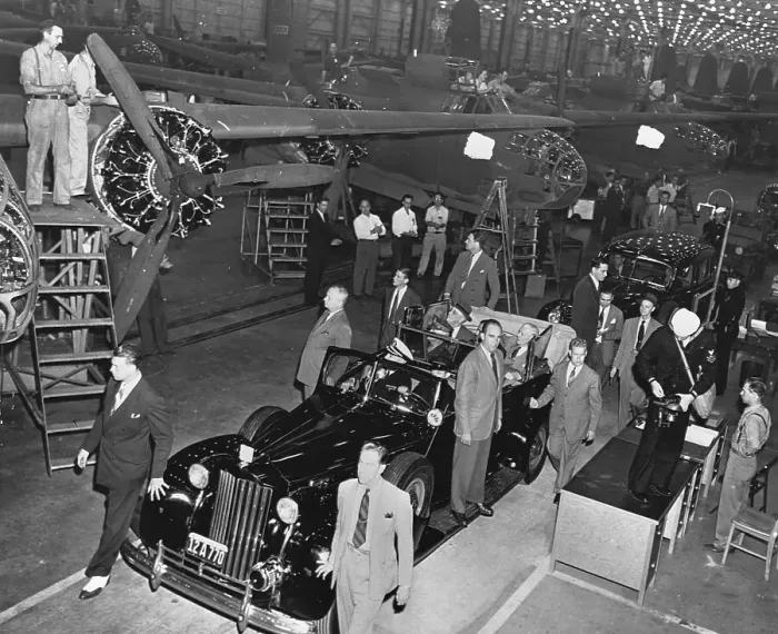 Framed Print : President Franklin D. Roosevelt Touring Aircraft Factory Framed Print : President Franklin D. Roosevelt Touring Aircraft Factory