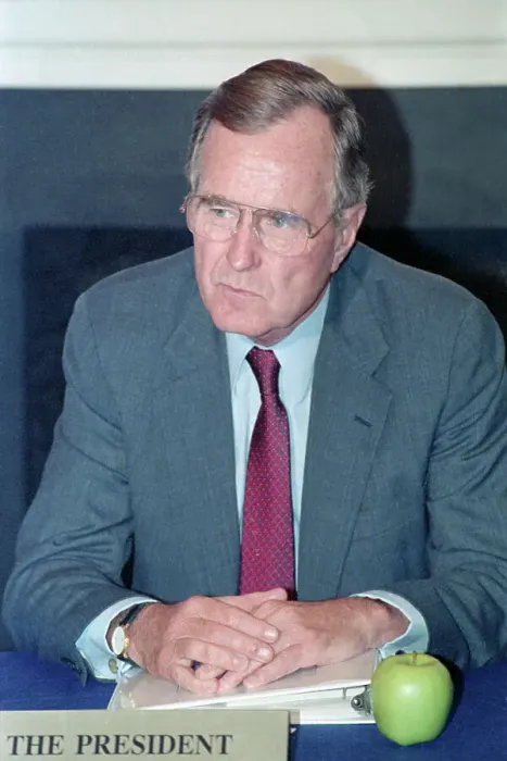 Framed Print : President George Bush with Apple Framed Print : President George Bush with Apple