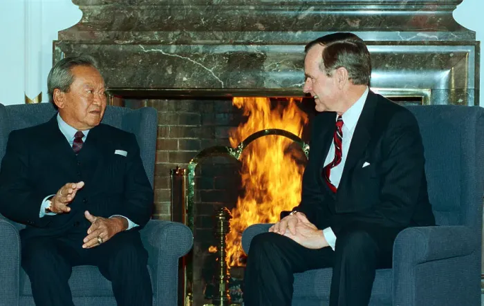 Framed Print : President George Bush Conversing with Thailand's Prime Minister Framed Print : President George Bush Conversing with Thailand's Prime Minister