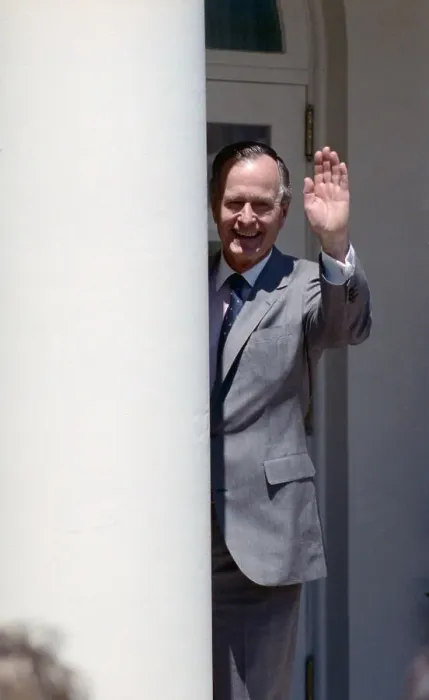 Framed Print : President George Bush Leaning on Column Framed Print : President George Bush Leaning on Column