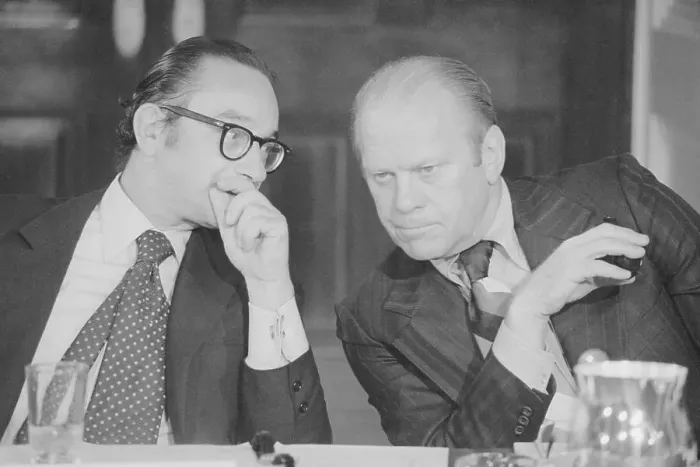 Framed Print : President Gerald Ford Conversing with Alan Greenspan Framed Print : President Gerald Ford Conversing with Alan Greenspan