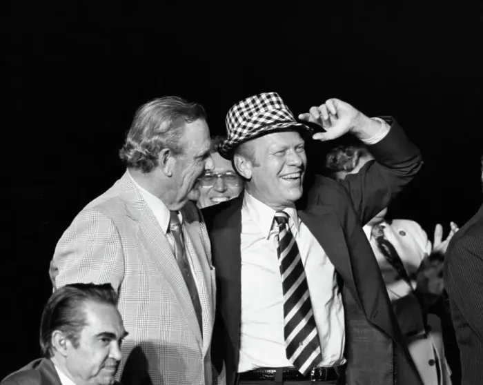 Framed Print : President Gerald Ford Wears Bear Bryant's Hat
