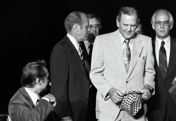 Framed Print : President Gerald Ford Wears Bear Bryant's Hat Framed Print : President Gerald Ford Wears Bear Bryant's Hat
