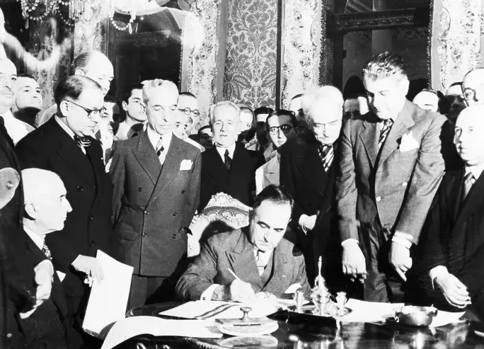 Framed Print : President Getulio Vargas Signs Peace Treaty with Argentina Framed Print : President Getulio Vargas Signs Peace Treaty with Argentina
