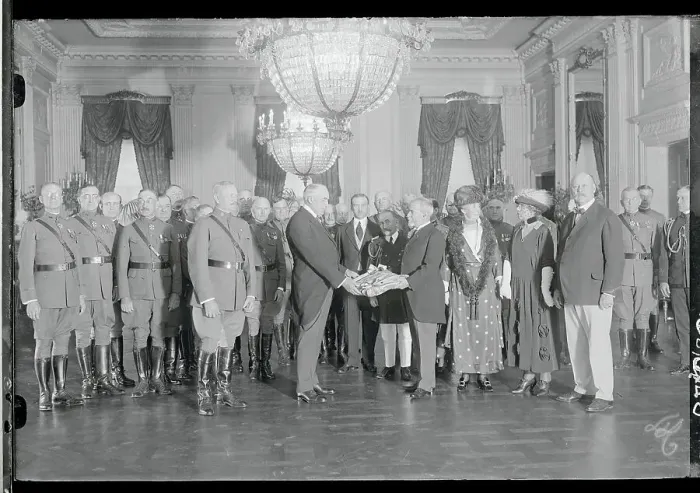 Framed Print : President Harding Accepting Flag Framed Print : President Harding Accepting Flag