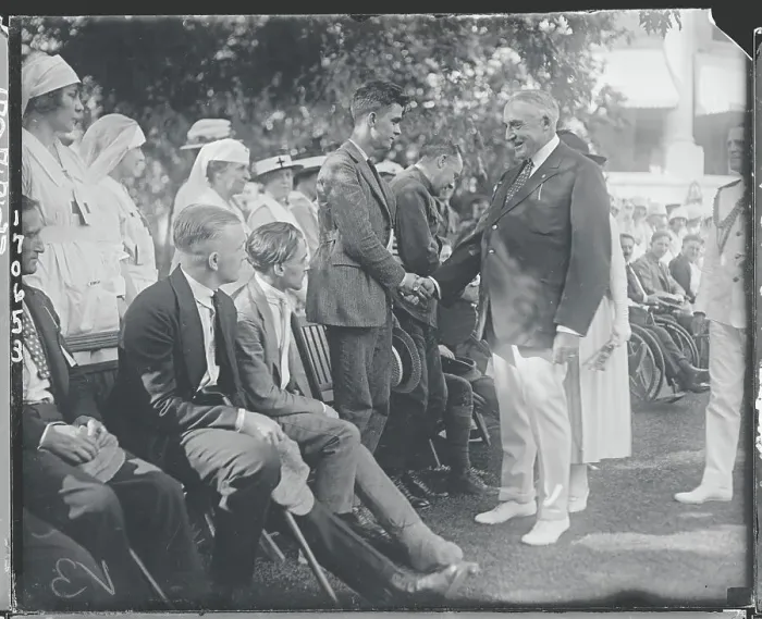 Framed Print : President Harding Greeting Veteran