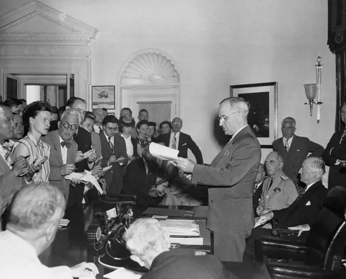 Framed Print : President Harry S. Truman with Officials on Japanese Surrender Framed Print : President Harry S. Truman with Officials on Japanese Surrender