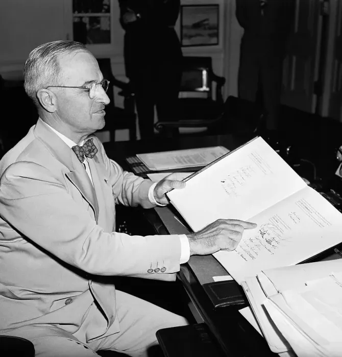 Framed Print : President Harry Truman Examines Charter Framed Print : President Harry Truman Examines Charter