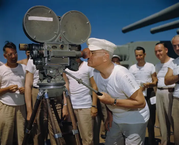 Framed Print : President Harry Truman with Movie Camera on USS Missouri Framed Print : President Harry Truman with Movie Camera on USS Missouri