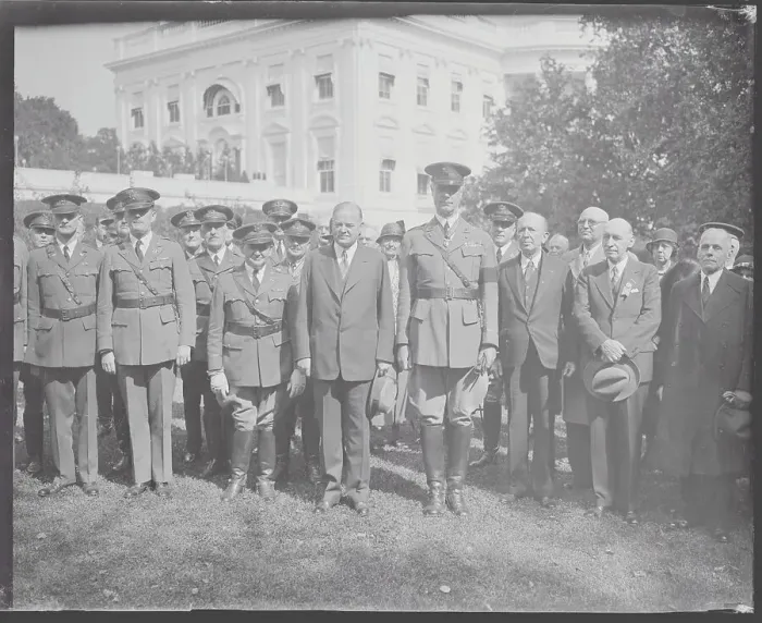 Framed Print : President Hoover Posing with Military Order Members Framed Print : President Hoover Posing with Military Order Members