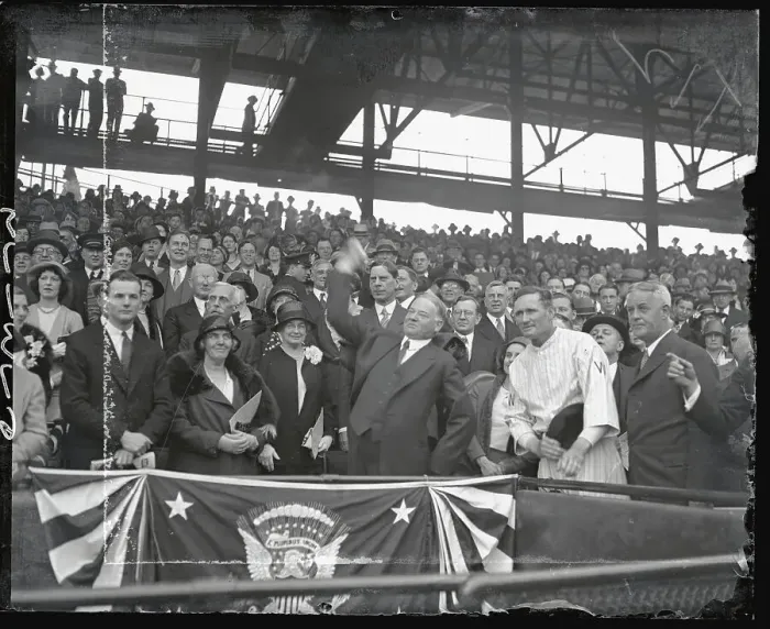 Framed Print : President Hoover Throwing Out First Baseball Framed Print : President Hoover Throwing Out First Baseball
