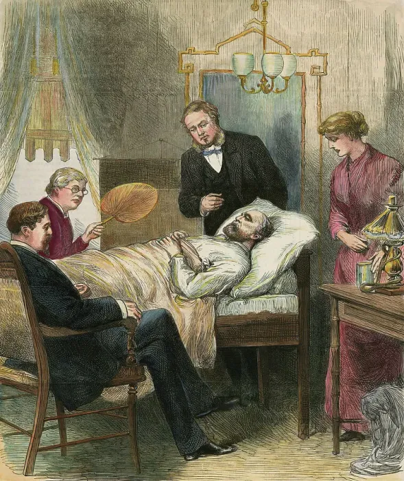 Framed Print : President James Garfield in Bed After Being Shot Framed Print : President James Garfield in Bed After Being Shot
