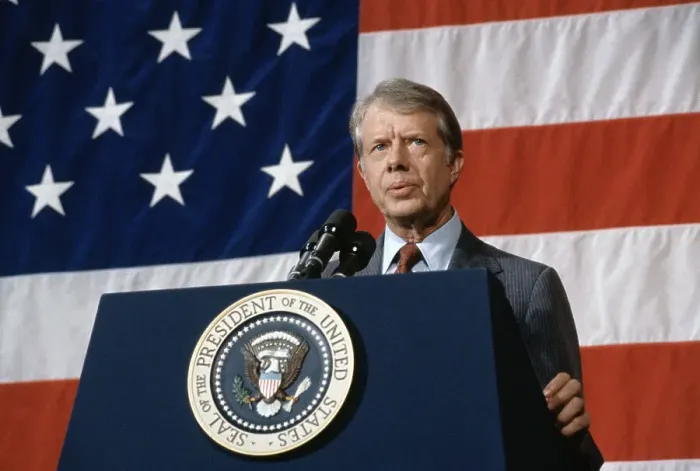 Framed Print : President Jimmy Carter Addresses Town Meeting Framed Print : President Jimmy Carter Addresses Town Meeting