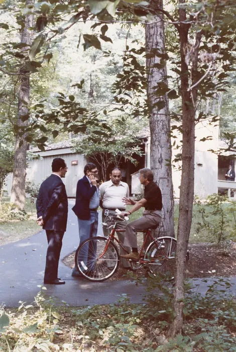 Framed Print : President Jimmy Carter On A Bike Talking To Egyptian Delegation