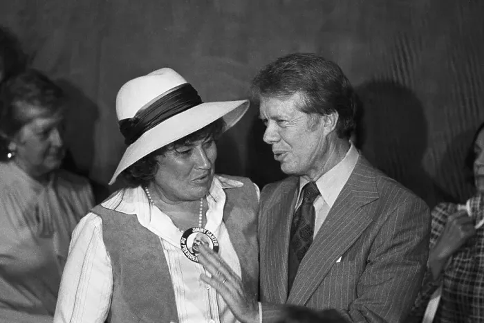 Framed Print : President Jimmy Carter Having Conversation with Bella Abzug