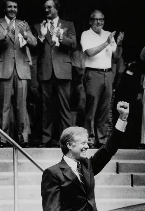 Framed Print : US President Jimmy Carter Raising His Fist