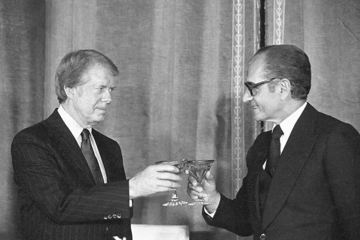 Framed Print : President Jimmy Carter and Shah Reza Pahlavi Toasting