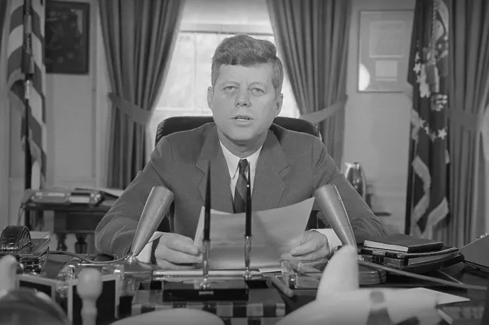 Framed Print : President John F. Kennedy Broadcasting February 8, 1963 Framed Print : President John F. Kennedy Broadcasting February 8, 1963
