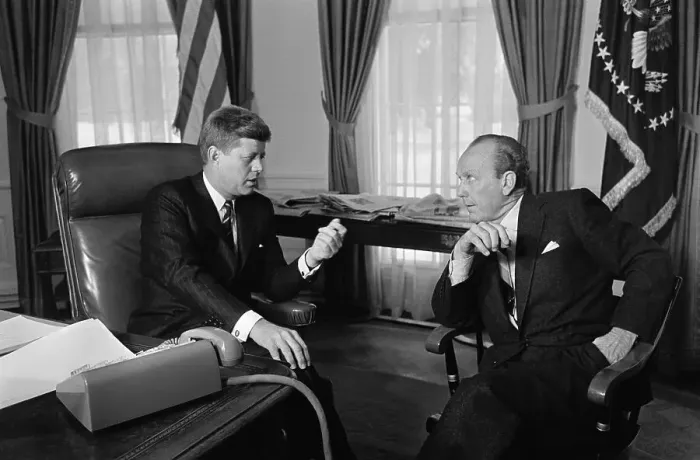 Framed Print : President John F. Kennedy Conferring with William Randolph Hearst, Jr Framed Print : President John F. Kennedy Conferring with William Randolph Hearst, Jr