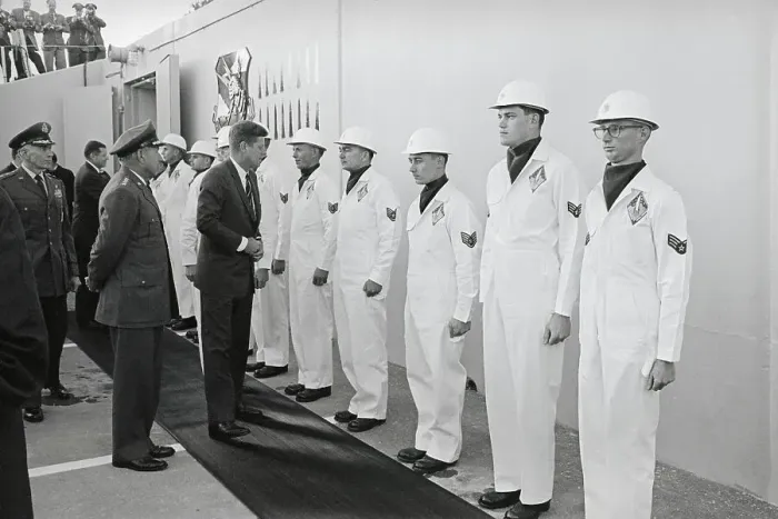 Framed Print : President John F. Kennedy Congratulating Crewmen Framed Print : President John F. Kennedy Congratulating Crewmen