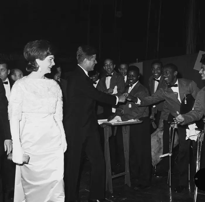 Framed Print : President John F. Kennedy Greeting Waiters Framed Print : President John F. Kennedy Greeting Waiters
