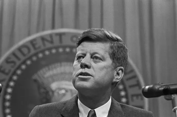 Framed Print : President John F. Kennedy in Front of Presidential Seal Framed Print : President John F. Kennedy in Front of Presidential Seal
