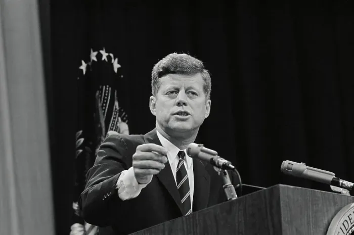 Framed Print : President John F. Kennedy at Press Conference Framed Print : President John F. Kennedy at Press Conference