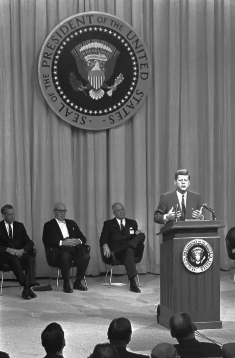 Framed Print : President John Kennedy Addressing Conference on Business Issues Framed Print : President John Kennedy Addressing Conference on Business Issues