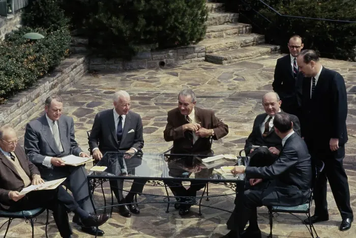 Framed Print : President Johnson And Advisors At Camp David Framed Print : President Johnson And Advisors At Camp David