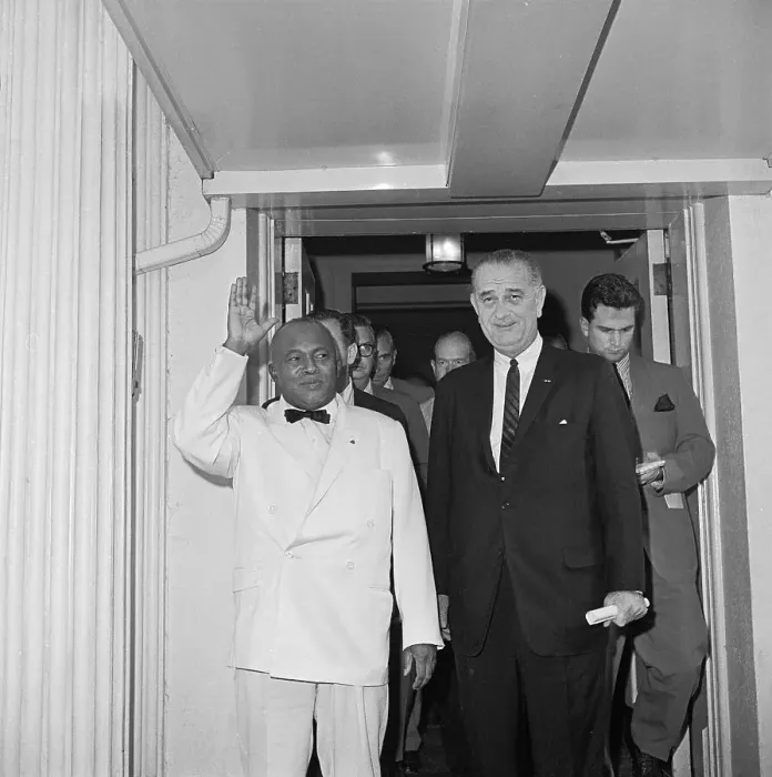 Framed Print : President Johnson and and President Tsiranana After Meeting Framed Print : President Johnson and and President Tsiranana After Meeting