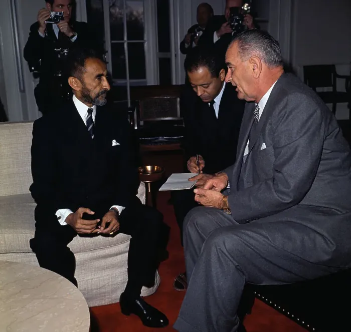 Framed Print : President Johnson Conferring with Haile Selassie Framed Print : President Johnson Conferring with Haile Selassie