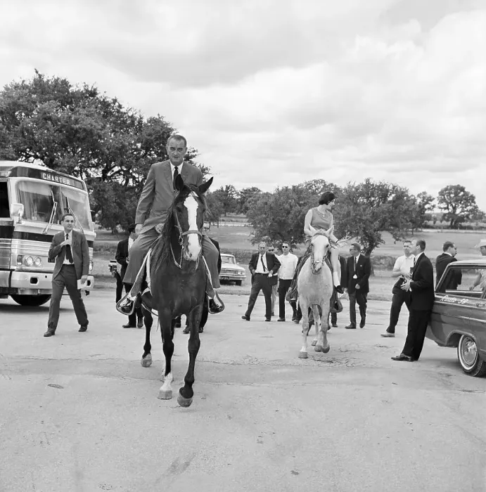 Framed Print : President Johnson and Daughter Riding Horses