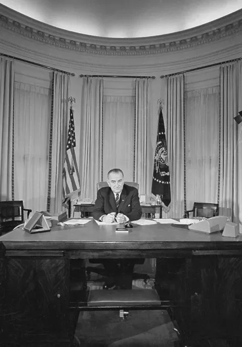 Framed Print : President Johnson at Desk in White House Framed Print : President Johnson at Desk in White House