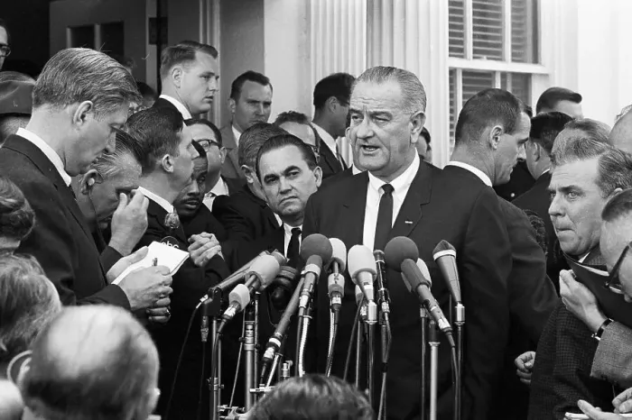 Framed Print : President Johnson and Governor Wallace in Press Conference Framed Print : President Johnson and Governor Wallace in Press Conference