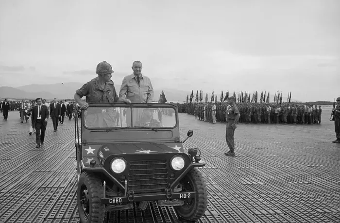 Framed Print : President Johnson Hangs Onto Jeep Rail Framed Print : President Johnson Hangs Onto Jeep Rail