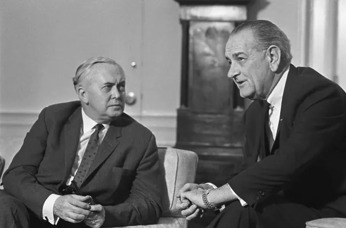 Framed Print : President Johnson and Harold Wilson Sitting in Office