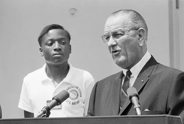 Framed Print : President Johnson Making Speech;Boy In B Framed Print : President Johnson Making Speech;Boy In B
