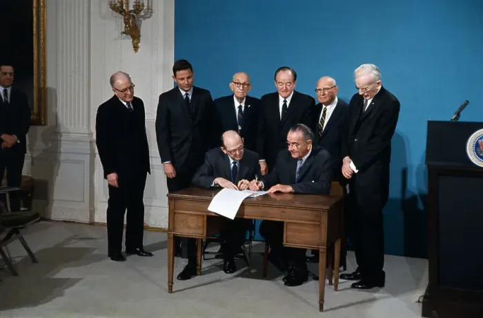 Framed Print : President Johnson and Officials Ratifying Amendment Framed Print : President Johnson and Officials Ratifying Amendment