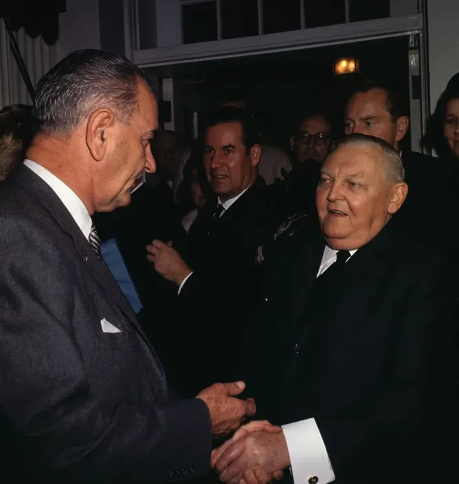 Framed Print : President Johnson Shaking Hands with Ludwig Erhard