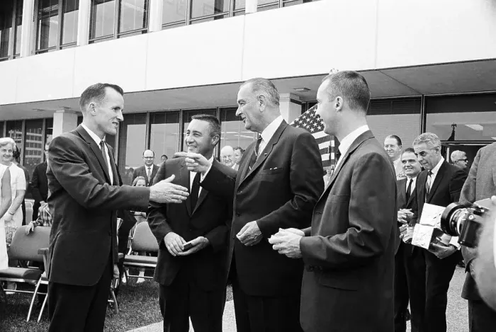 Framed Print : President Johnson Standing with Astronauts Framed Print : President Johnson Standing with Astronauts