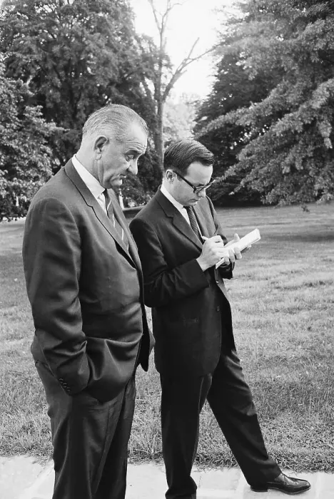 Framed Print : President Johnson Talking to Press Secretary Framed Print : President Johnson Talking to Press Secretary