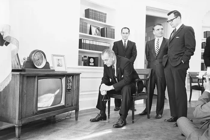 Framed Print : President Johnson Watching Saturn 1 Rocket on Television Framed Print : President Johnson Watching Saturn 1 Rocket on Television