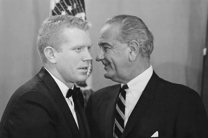 Framed Print : President Johnson Whispering in Ben Barnes Ear Framed Print : President Johnson Whispering in Ben Barnes Ear