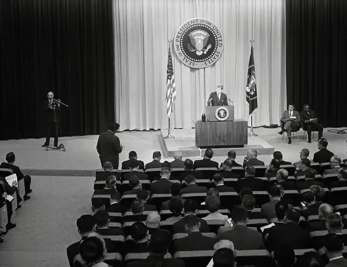 Framed Print : President Kennedy Answering Questions Framed Print : President Kennedy Answering Questions