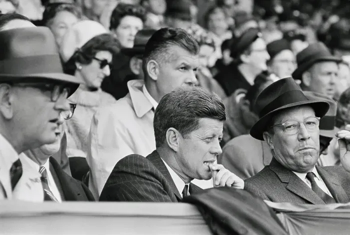 Framed Print : President Kennedy Attending Baseball Game
