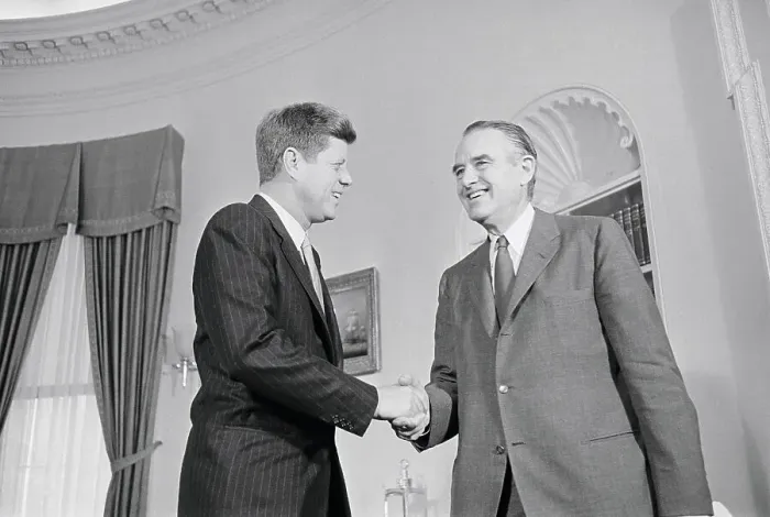 Framed Print : President Kennedy and Averell Harriman Shaking Hands Framed Print : President Kennedy and Averell Harriman Shaking Hands