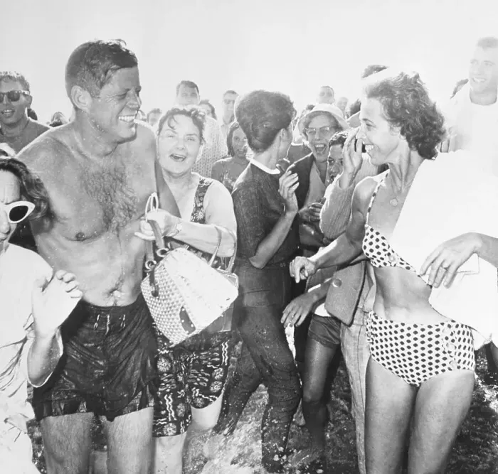 Framed Print : President Kennedy at Beach with Admirers Framed Print : President Kennedy at Beach with Admirers