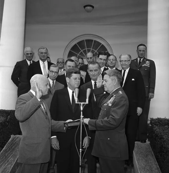 Framed Print : President Kennedy and Curtis Lemay at Ceremony Framed Print : President Kennedy and Curtis Lemay at Ceremony